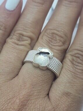 Tous Silver Mesh Color Ring with Tourmalinated and Quarz Bear Size 7.5.